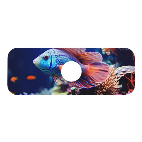 Coral Reef Fish Aquarium Faucet Mat for Kitchen Sink Splash Guard 14×38 CM Super Absorbent Diatomite Faucets Suction Pad Faucet Handle Drip Catcher Tray Dish Drying Mat Housewarming Gift