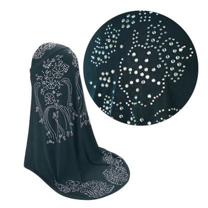 SIQITECHNO Elegant Hijab for Women Muslim Turban Scarf Islamic Headscarf Muslimah Turban Arabian Headwear Eid Scarf Shawl - color: Dark Green