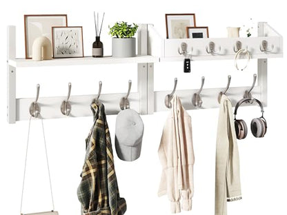 YMYNY 31.5" Coat Rack Wall Mount with Shelf, 4 in 1 Key and Coat Hanger with 12 Metal Hooks, Wall Shelf with Hooks & Mail Holder for Living Room, Bedroom, White, HWS007W-2 - color: White, size: 31.5" - 4-in-1