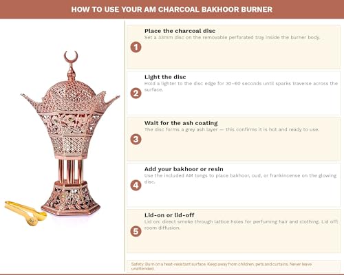 AM Bakhoor Charcoal Incense Burner - Oud Frankincense Resin Burner 10.5 Inches Tall - for Bakhoor Oud Incense Sticks Cones - Luxury Filigree (Rose Gold) - color: Rose Gold