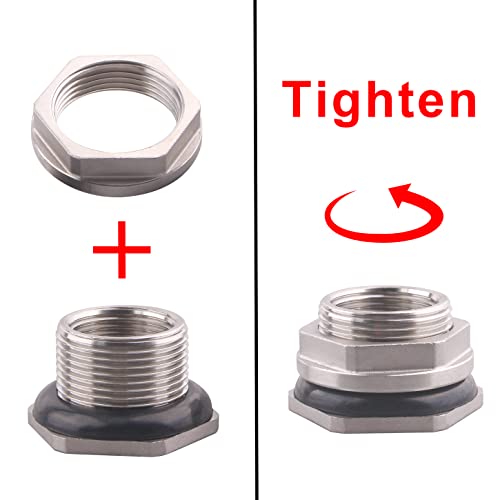 DERNORD 1” Female Bulkhead Water Tank Connector Stainless Steel Bulkhead Fittings - size: 1 Inch, style: Pack of 1