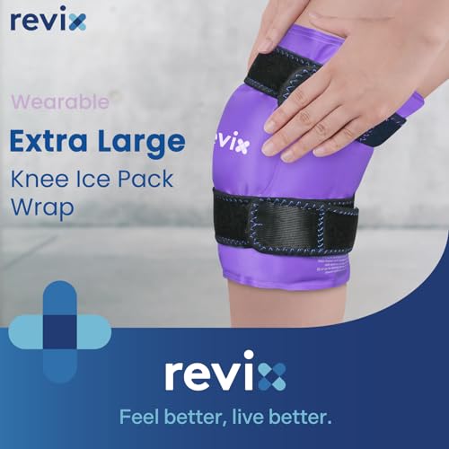 REVIX XL Knee Ice Wrap Around Entire Knee, Gel Ice Pack for Muscle Ache, Cold Pack to Reduce Discomfort and Promote Flexibility, Soft Plush Linings, Purple - size: XL, style: Purple-XL