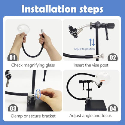 Riverruns Magnifying Glass for Vise 2X Magnification, Lens Dimensions 90mm，with 35 cm (13.76 in.) Flexible arm