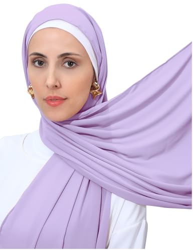 Heavy Not Easily See Through Long Chiffon Hijab Scarf for Women, Amazing Smooth Muslim Head Scarves - color: Lilac
