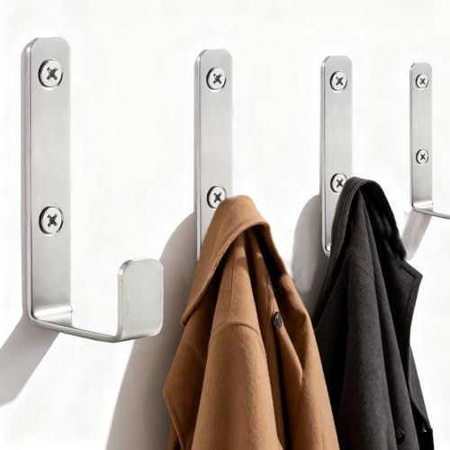 Heavy Duty Hooks, Stainless Steel Hooks for Hanging, Wall Mount Hook, Coat Hook, Wall Hooks Towel Hook Silver Hooks (4 Pack) - color: Silver 4