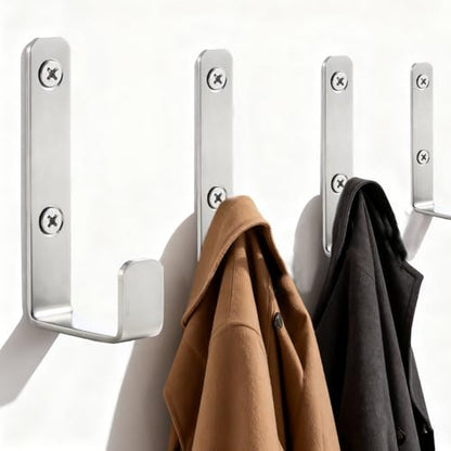 Heavy Duty Hooks, Stainless Steel Hooks for Hanging, Wall Mount Hook, Coat Hook, Wall Hooks Towel Hook Silver Hooks (4 Pack) - color: Silver 4
