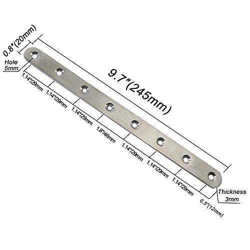 4 Pcs 9.7" Stainless Steel Flat Brackets, Mending Plates with 32PCS Screws | 8-Hole Design for Secure Fixing, Ideal for Wood/Board/Bed Frames/Furniture/Shelves, Rust-Resistant Steel, with Mounting Screw