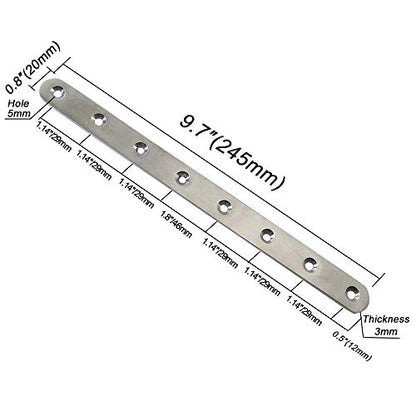 4 Pcs 9.7" Stainless Steel Flat Brackets, Mending Plates with 32PCS Screws | 8-Hole Design for Secure Fixing, Ideal for Wood/Board/Bed Frames/Furniture/Shelves, Rust-Resistant Steel, with Mounting Screw