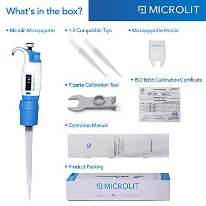 Microlit Micropipette - Single Channel Pipette Compatible with Microlit 10ml Pipette Tips, Adjustable Volume Lab Pipette, Accurate and Calibrated Pipette (1-10ml) - size: 1-10ml, style: Single-Channel