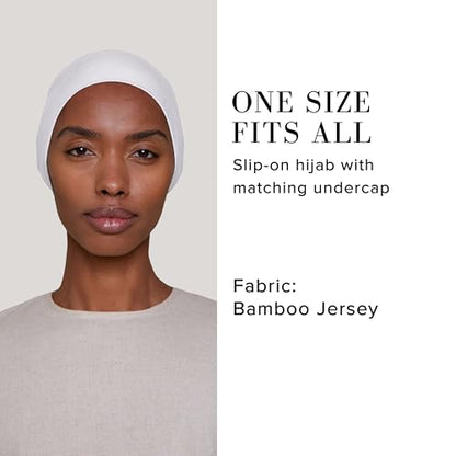 Slip-on Instant Premium Jersey Hijab with Undercap - Buttery Soft, Lightweight Hijab with Innovative Tie-Back Design - color: White