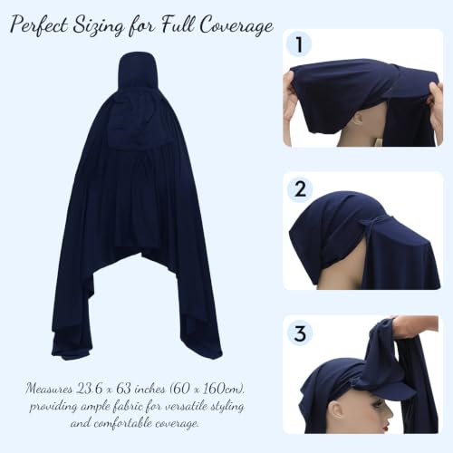ZLYC Women Muslim Hijab Scarf with Visor Built-in Undercap Sun Protection Headwrap - color: Solid Navy
