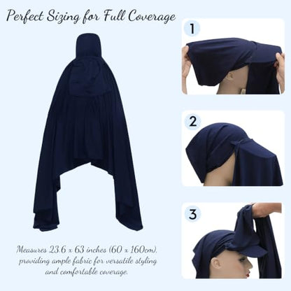 ZLYC Women Muslim Hijab Scarf with Visor Built-in Undercap Sun Protection Headwrap - color: Solid Navy
