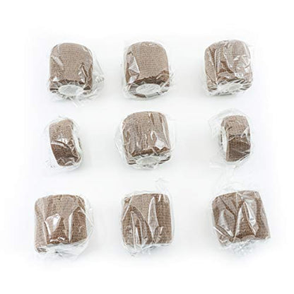 FRESINIDER 9 Rolls Self Adhesive Wrap Athletic Tape Gauze, Breathable Elastic Cohesive Bandage for Sports Injury & Pet (7 Pcs 2" x 5 Yards + 2 Pcs 1" X 5 Yards) (Brown) - color: Brown