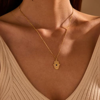 Stainless Steel Hebrew CHAI Necklace | Hand of Fatima Pendant | Turkish Evil Eye Charm | Israel Map Blessing Necklace | Protection Jewelry for Women men Include a Gift Box - color: Gold-Hamsa-1251