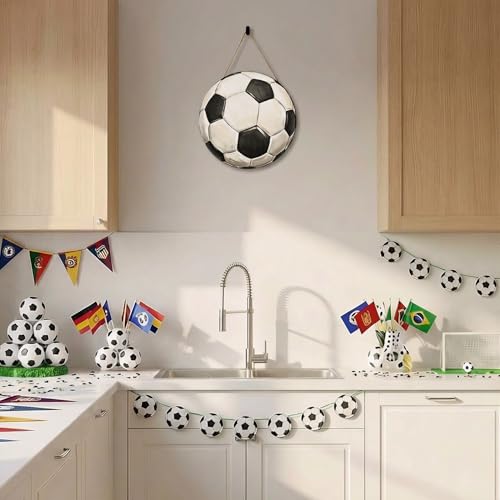 Smile Classic Soccer Ball Wooden Door Hanger, Hand-Painted Style Front Door Sign for Sports Fans & Game Day Decor - style: Soccer Ball