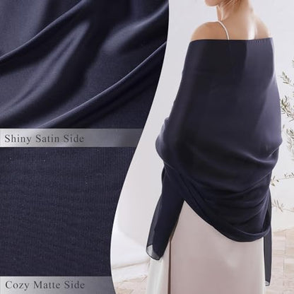 RIIQIICHY Women Shawls and Wraps for Evening Dresses Like Chiffon Silk Scarf Formal Silky Pashmina Shawls for Weddings - color: Navy