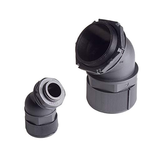 TAC-G16B, Tube Connector, Elbow 45, PF 1/2" Thread, Tube #16, Ø30xL64mm Size, w/nut & Rubber Washer, Black