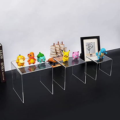 HIIMIEI Clear Acrylic Display Risers 2 Sets, 3-Tier Risers Stands Showcase for Amiibo Funko Pop Figures, Dessert, Jewelry-5"x6"x7" - size: 5"x6"x7"