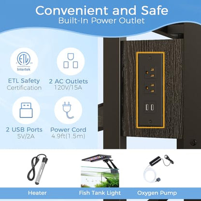 METYERRY 55 Gallon Fish Tank Stand with Power Outlet,Adjustable Aquarium Stand, Heavy Duty Terrarium Stand,Metal Frame Reptile Turtle Tank Stand Suitable for Home Office,860LBS Capacity, Black - color: Black, size: 55 Gallon