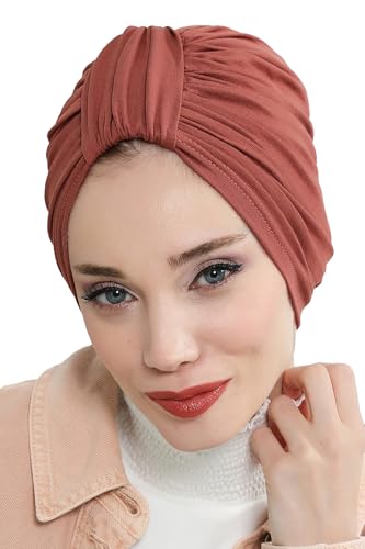 Aisha's Design Instant Turban Plain Cotton Scarf Head Wrap Lightweight Hat Bonnet Cap for Women - color: Cinnamon