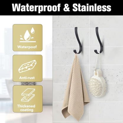 4 Pack Wall Hooks, 5.6 in Large Heavy Duty Black Coat Hooks Wall Mount Metal Towel Hooks Holder Coat Hanger Double Hooks with Screws Robe Hook for Hanging Clothes, Towel, Backpack, Bag, Hat