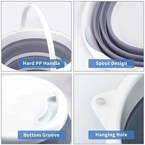 2 Pack Collapsible Buckets 10L 2.6 Gallon Cleaning Bucket Mop Bucket Folding Foldable Portable Small Plastic Water Supplies for Outdoor Garden Camping Fishing Car Wash Space Saving Grey and Blue - color: Blue+grey