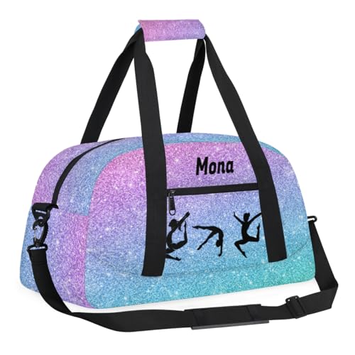 Custom Dance Bag, Gradient Purple Blue Glittering Gym Silhouette | Personalized Kids Gym Bag for Girls Customized Travel Sports Duffel Bag Name - color: Color 29