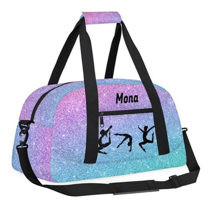 Custom Dance Bag, Gradient Purple Blue Glittering Gym Silhouette | Personalized Kids Gym Bag for Girls Customized Travel Sports Duffel Bag Name - color: Color 29
