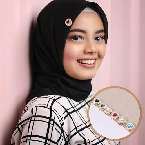 BOXOB 6 Pairs Multicolored Rhinestone Scarf Magnets, Hijab Pins for Women Scarves Niqab Muslim Islamic Hijab (Style 2) - style: 2