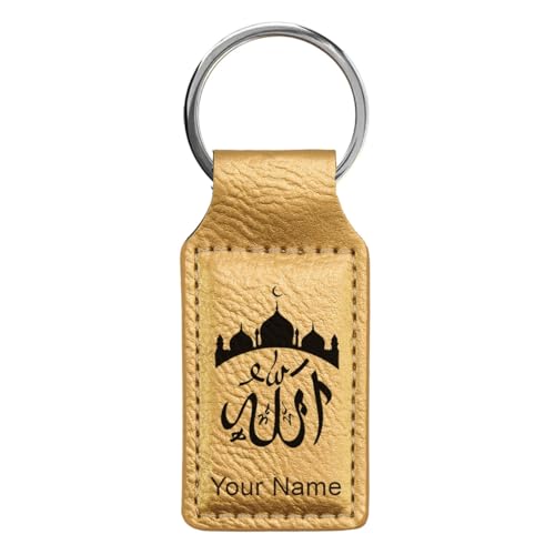 LaserGram Rectangle Keychain, Allah 2, Personalized Engraving Included (Gold) - color: Gold