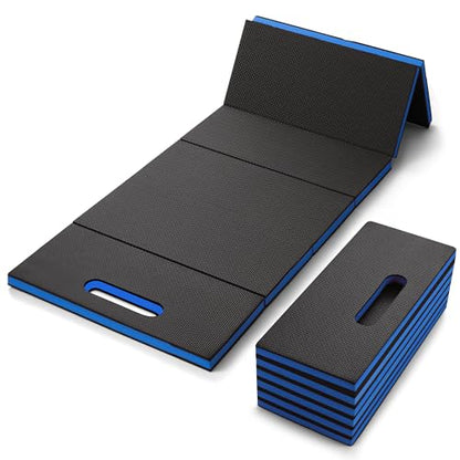 Folding Kneeling Pad, 1 Inch Thick Compact Mechanic Mat, Blue | 47.24 x 15.74 Inch 6-Panel Firm Foam Pad with Tool Pockets, Carry Handle and Water-Resistant Textured Surface - color: Blue