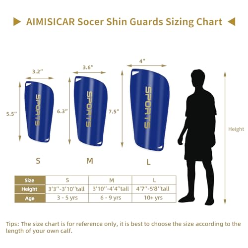 AIMISICAR Kids Youth Soccer Shin Guards with Sleeves for 3-15 Years Old - color: Blue, size: S ( 3'3" - 3'10" Tall )
