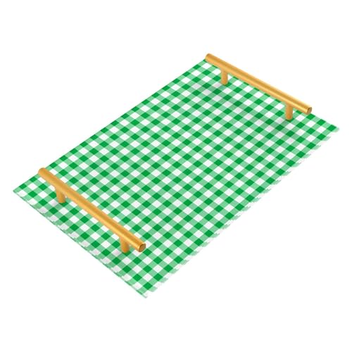 Bathroom Vanity Tray Counter Organizer, Checkboard Green White Decorative Tray with Handles Countertop Storage for Bathroom Bedroom Kitchen Home Farmhouse - color: Checkboard Green White