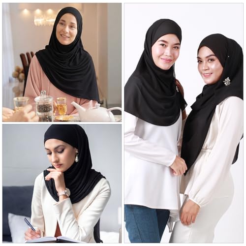 Handepo 2 Pcs Instant Hijab Jersey Hijab for Women Muslim Head Scarf Soft Lightweight Long Stretch Scarf Shawl Wrap - color: Black, Black