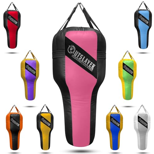 Outslayer Angle Uppercut Heavy Punching Bag for Boxing & MMA - Customizable Colors, Optional D-Ring, Unfilled/Soft Filled Choices - Made in USA - color: Pink/Black, style: FIlled WITH Bottom D-Ring