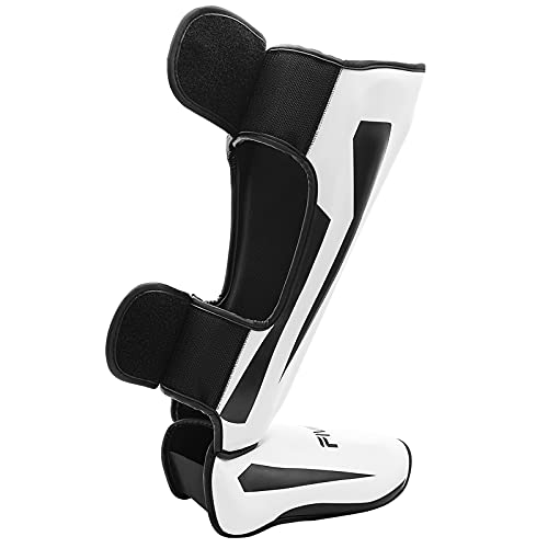 MMA Martial Arts Shin Guards – Padded, Adjustable Muay Thai Leg Guards with Instep Protection for Kickboxing/MMA Training and Sparring – Durable, Professional MMA Equipment - color: White, size: Medium