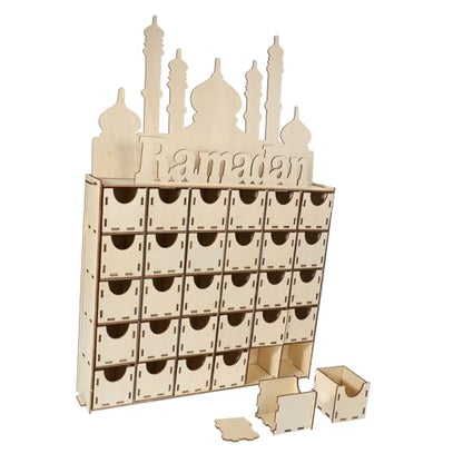 Healifty Wooden Advent Calendar for Ramadan Unique Home Decor Creative DIY Countdown Eid Mubarak Table Decoration for Ramadan Parties and Celebrations
