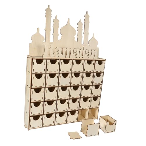 Healifty Wooden Advent Calendar for Ramadan Unique Home Decor Creative DIY Countdown Eid Mubarak Table Decoration for Ramadan Parties and Celebrations