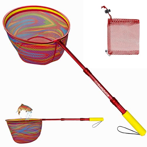 Kids Fishing Net - Extendable Telescopic Landing Net for Boy Girl Children Catching Small Fish Crab Shrimp Minnow Dragonfly Beach Pier Lake River Ocean - color: Style 1 (Red)