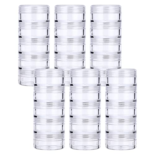 Hipiwe 6 Sets 5 Layers Plastic Beads Box Round Small Storage Containers | 10ML Art Craft Accessory Organizer Box Containers Jars for Jewelry Small Beads Nail Designs Storage - size: 6Packs 1.5"D x3.9"H
