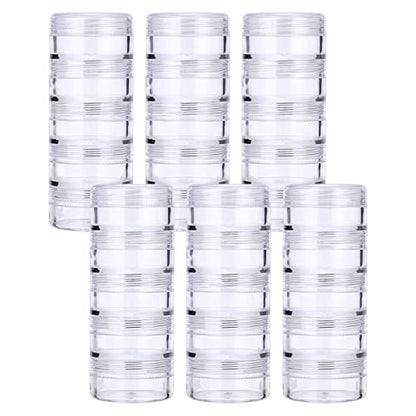 Hipiwe 6 Sets 5 Layers Plastic Beads Box Round Small Storage Containers | 10ML Art Craft Accessory Organizer Box Containers Jars for Jewelry Small Beads Nail Designs Storage - size: 6Packs 1.5"D x3.9"H