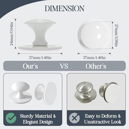 Adhesive Cabinet Knobs 4pcs White Self-Stick Knobs Drill Free Dresser Drawer Pulls Stainless Steel Stick On Handles for Medicine Cabinets Drawer Cupboards Glass Sliding Door Terrarium Lid - color: White