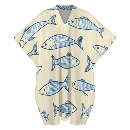 Sardine Fish Men's Kaftan Thobe V-Neck Long Gown Loose Robe - size: Large