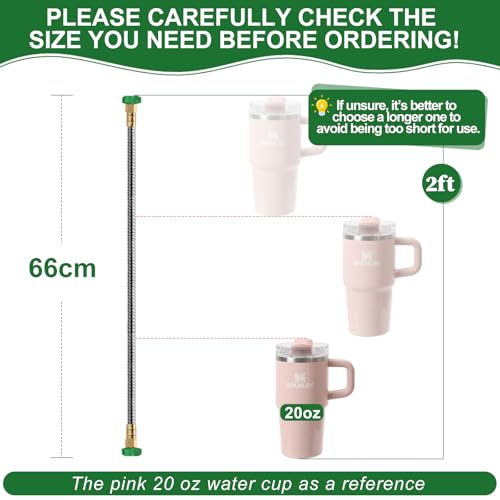 Female to Female Short Garden Hose Adapter 2FT,Hose Reel Connecting Hose | Stainless Steel Leader Hose Connector for Hose Reel,Flexible,Kink-Free & No Leak Outdoor Water Pipe Extension Adapter - size: 2FT