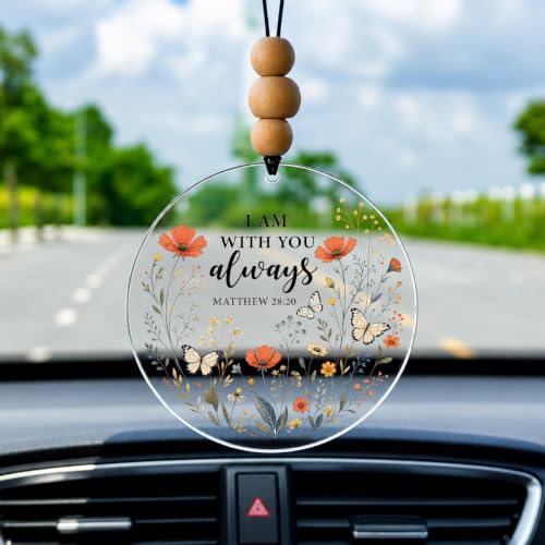 Talataca Christian 2D Flat Car Ornament & Wood Beads, Inspirational Bible Quote Beaded Rear View Mirror Accessories, Rearview Hanging Charm, Christmas Tree Decor, Religious Gift - color: 53