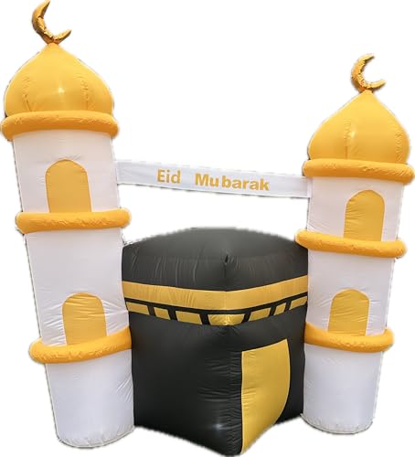 Inflatable Islamic 6FT Ramadan Kareem/Eid Mubarak Kaaba Mosque. Ramadan Blow Up Yard Decorations for Home Holiday Party Indoor, Outdoor,Garden, Lawn Decor. with LED Lights, 3 Banners Rmadan,Eid