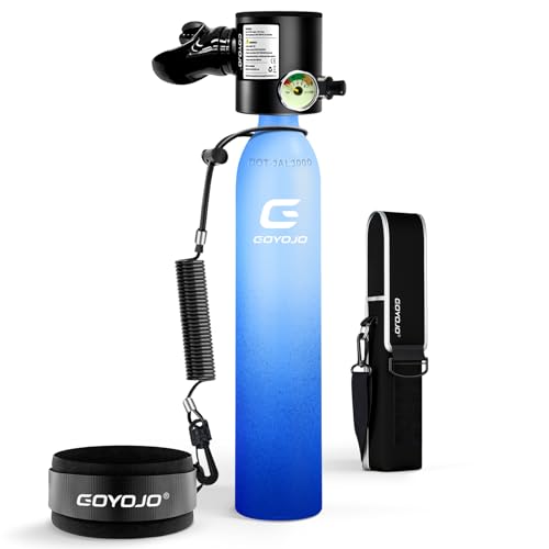 GOYOJO Mini Scuba Tank, Portable Diving Lung Air Tank with DOT Certified | Refillable Emergency Backup Pony Bottle for Snorkeling, Underwater Breathing, Training - color: 0.5L Ocean Blue