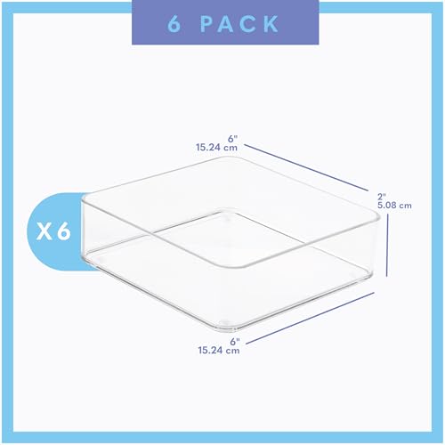 primebox Plastic Clear Drawer Organizers. Bathroom, Kitchen, Bedroom, Makeup, Office Organizer Bins, Storage Trays. Heavy Duty, Stackable. 6" x 6" x 2" Set of 6 - size: 6" x 6" x 2"