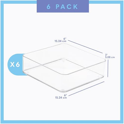 primebox Plastic Clear Drawer Organizers. Bathroom, Kitchen, Bedroom, Makeup, Office Organizer Bins, Storage Trays. Heavy Duty, Stackable. 6" x 6" x 2" Set of 6 - size: 6" x 6" x 2"