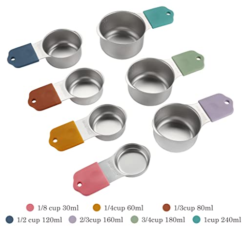 Magnetic Measuring Cups Set of 7 Stainless Steel Heavy Duty Measuring Cups for Dry & Liquid Ingredients (color) - color: color